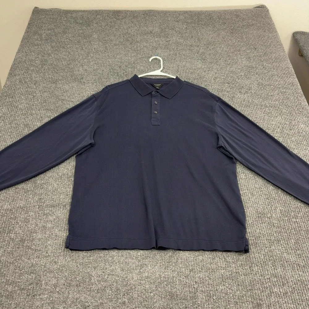 Banana Republic Polo Shirt Mens L Blue Cotton Luxe Touch Long Sleeve Classic